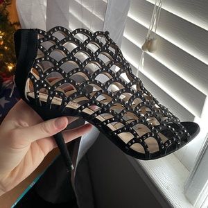 Zigisoho black, bedazzled, jeweled, heels / heeled booties. Size 8.5.